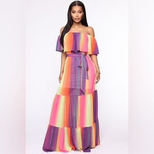 Fashion Nova Multicolor Off-Shoulder Maxi Dress Sz M